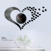 Solhui Creative DIY Acrylic Mirror Heart Shaped Wall Clock, Decals Clocks Home Decoration