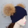 Solid color winter hats ribbed style knitted hats real fur pompon hat beanies