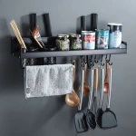 Space aluminum black kitchen rack punching free punching dual-use spice rack kitchen supplies kitchen hardware pendant rack stor