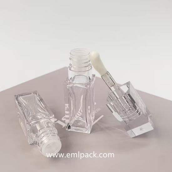 Import Emily LG4010 Custom 7ml Square Clear Lip Gloss Tubes Container Cosmetic Tubes Packaging for Lipstick Blush Lipgloss Tubes with Big Brush PETG Lipoil Container from China