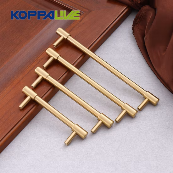 Koppalive Satin Brushed Cupboard Dresser Drawer Pull Long Gold Black Nickel T Bar Solid Brass Kitchen Handle for Cabinet