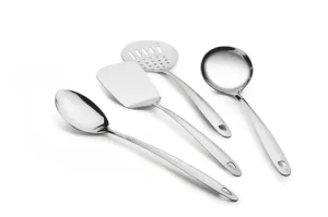 Stainless Steel Kitchen Tool Set for Cooking, Set of 4, Silver Kitchenware Serving Spoon Ladle Skimmer Turner  Spatula