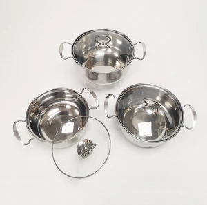 Stainless steel kitchenware glass lid  pots set cooking  pans sets cookware pot set insulated food casserole