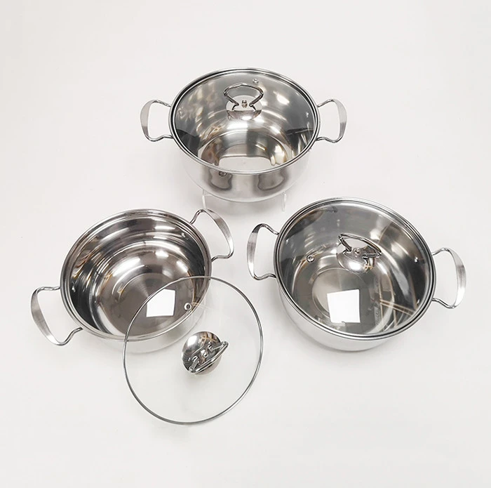 Stainless steel kitchenware glass lid  pots set cooking  pans sets cookware pot set insulated food casserole