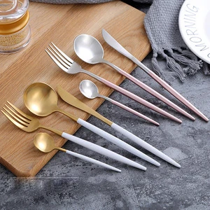 Stainless Steel Pink Golden Cutlery Set Gold Plated Wedding Dinnerware Set