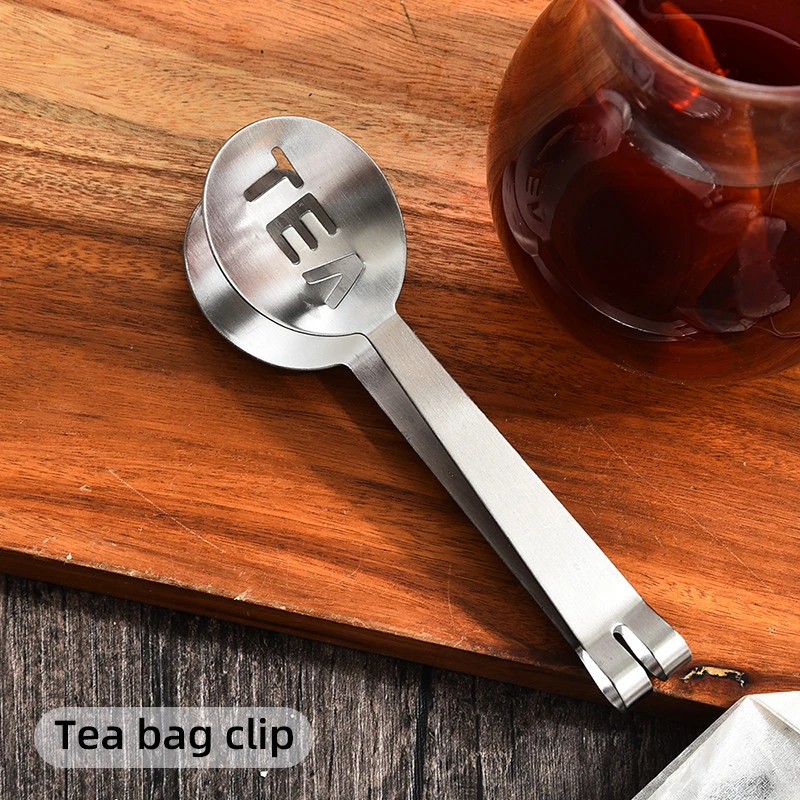 Stainless Steel Tea Bag Clip Teabag Squeezer Strainer Holder Grip Metal Spoon Mini Sugar Clip Kitchen Bar Tools