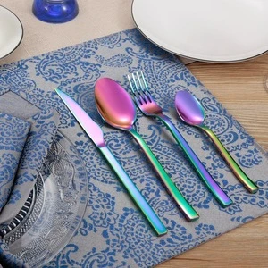 Stocked Stainless Steel Rainbow Dinnerware Knife Fork Coffee Spoon Colorful Cutlery