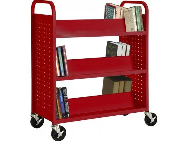 Strong Durable School Equipment Steel Library Mute Movable Book Trolley Climbing Steps Ladder
