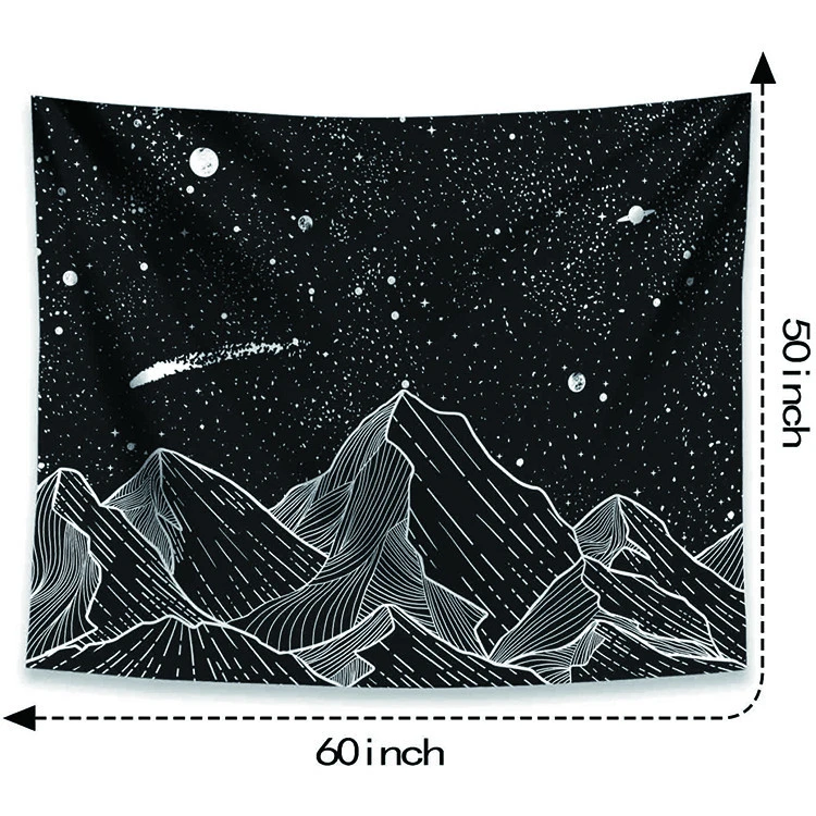 Sublimation Printed Custom Design Home Decoration Night Space Mountain Tapestry
