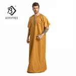 Summer Muslim Thobe Short Sleeves Embroidered Islamic Clothing  D15340S