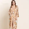 The new style in spring and summer 100% Mulberry silk satin fabric mature women sexy printing nightgown
