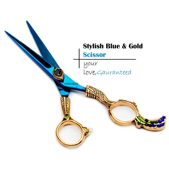 Buy Titanium Blue Colored Shear With Gold Handle New Choice Barber ...