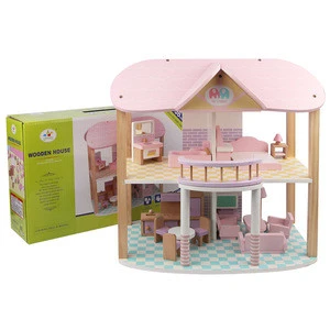 Trending toys 2020 children&#39;s wooden small furniture toys villa doll house autism educational toys