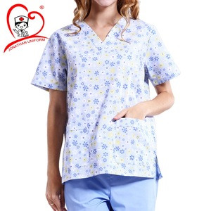 unisex print pattern medical scrub top hospital scrubs nurse tuincs uniform