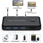 USB Switch Hub Selector 2 Computers Share 3 USB 3.0 Ports and SD TF Card KVM Switcher USB for PC Mouse Keyboard Printer Scanner