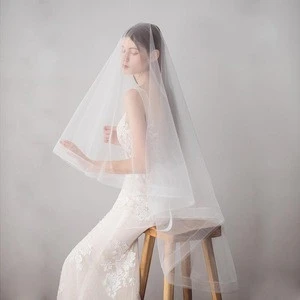 Wedding veil with elastic netting Bridal Veils Two Layers Cut Blusher Veil Wedding Accessories