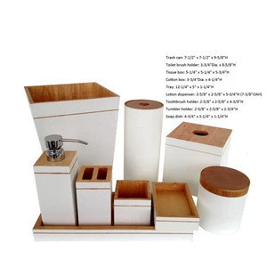 White rubber wood bathroom accessory set