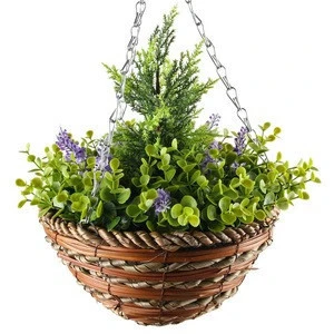 Wholesale artificial hanging flower baskets artificial handmade flower basket for home door decoration