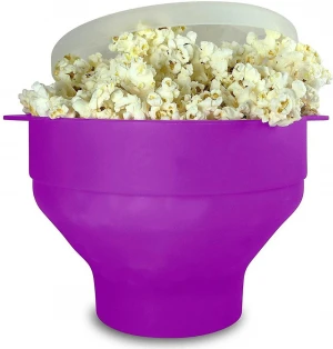 Wholesale BPA Free Food grade silicon  Personalized Custom Silicone Soft Folding Microwave Popcorn Bucket with lids