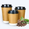 Wholesale custom 8oz 12oz paper coffee cup printing design kraft double wall paper cup for hot coffee