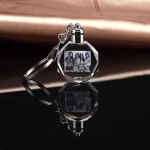 Wholesale Custom Bulk 3D Laser LED Glass Crystal Keychains Wedding Souvenir Ideas Metal PVC Stainless Steel Plastic Silicone