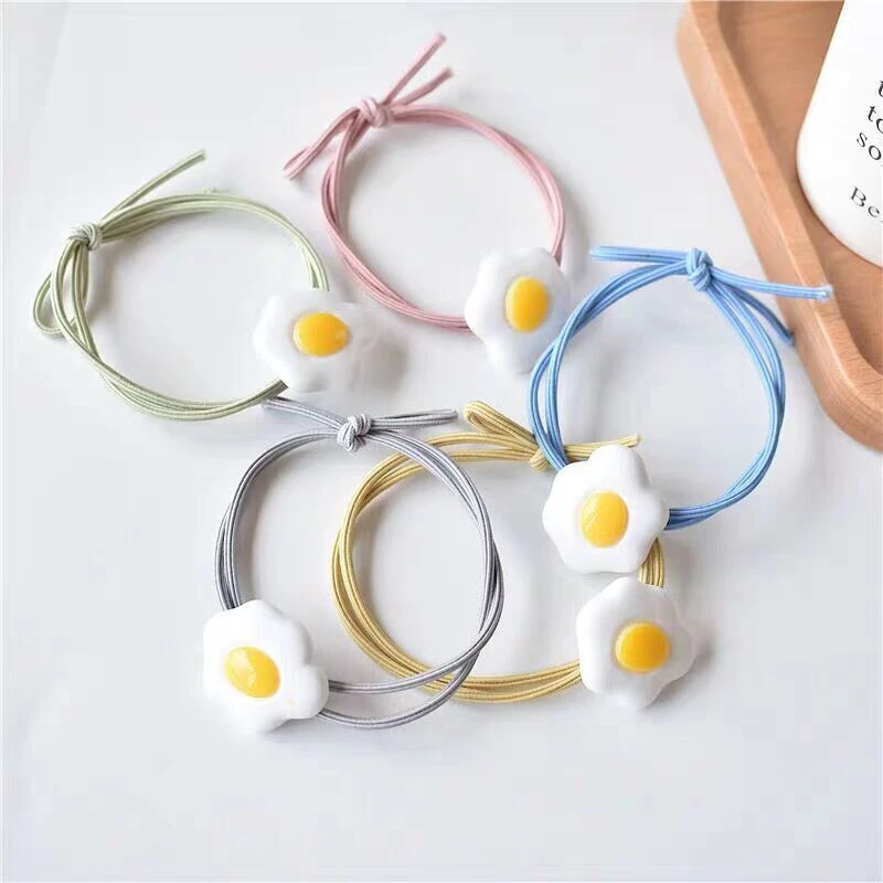wholesale cute children hair ties elastic hair bands egg charm decoration set of 5 pcs