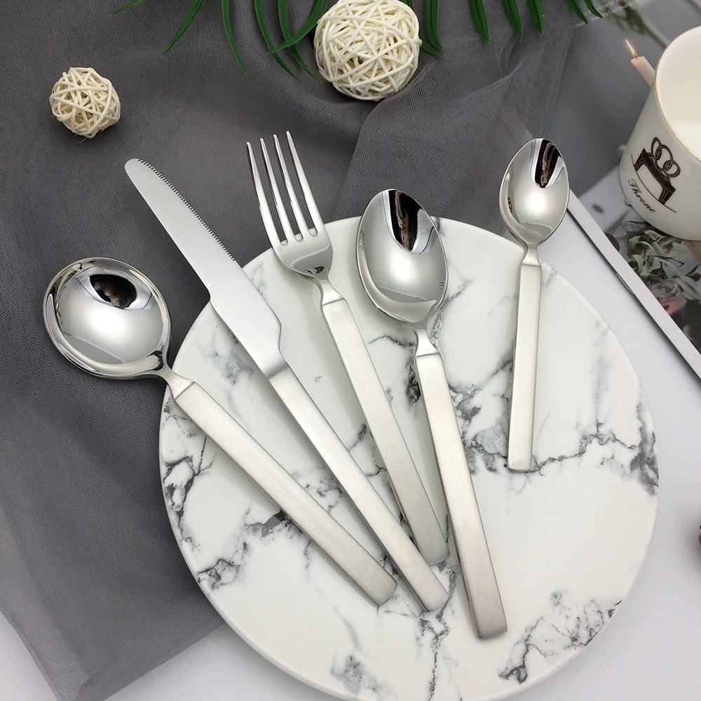 Wholesale cutlery dinner spoon fork knife dessert salad serving de table flatware silverware 5pcs stainless steel dinnerware set
