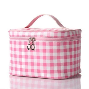 Wholesale Fashion Custom 3pcs Set Plaid Leather Makeup Bag Cosmetic Storage Case Portable Travel Kit For Women
