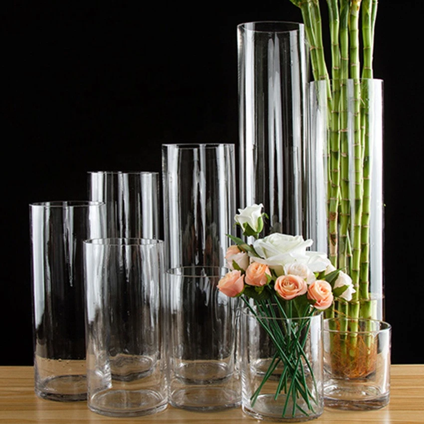 wholesale Home decor cheap crystal clear tall cylinder glass flower vase
