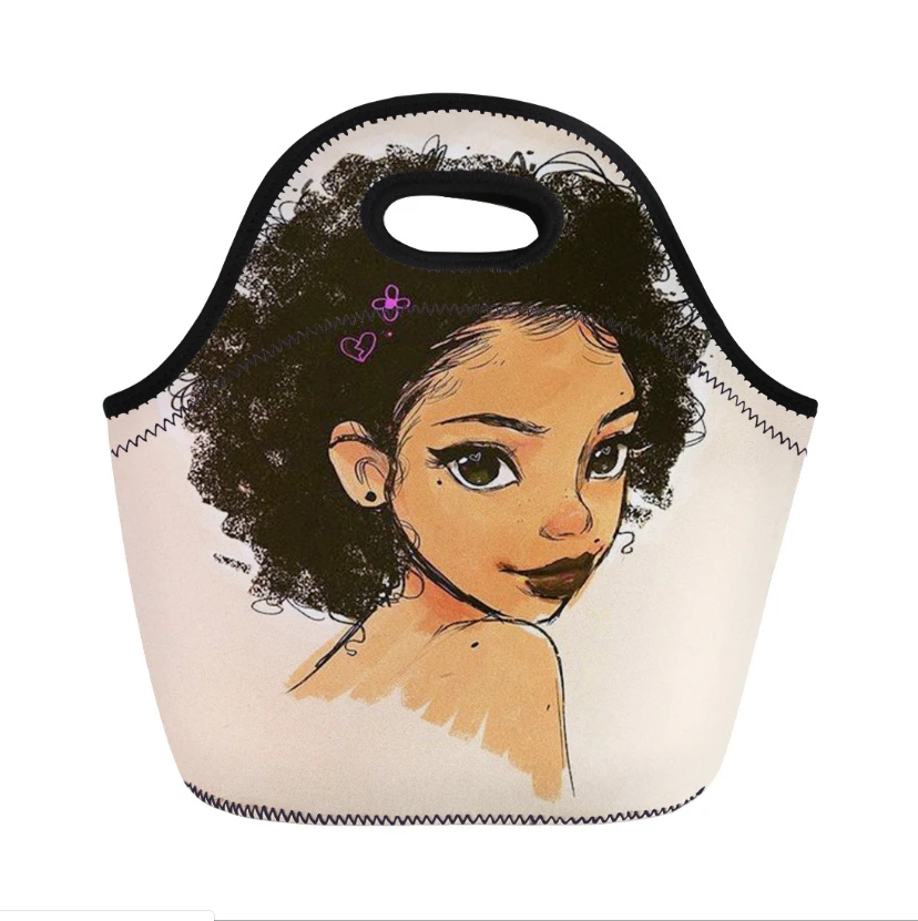 Wholesale Ladies Fashion African black girl picinic lunch bag with customized logo