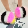 Wholesale luxury designer fur slippers fluffy real big fox raccoon big fur sandals and slippers women fur slippers