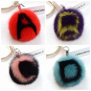wholesale Multi color large real fox animal fur pom poms charm car bag keychain