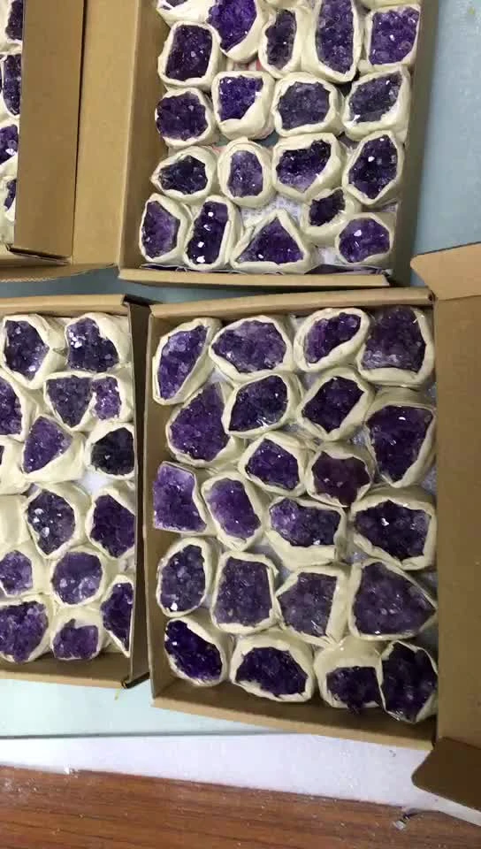 Wholesale Natural healing crystals amatista geodes Quartz stones Amethyst Crystal Cluster Box set zsf