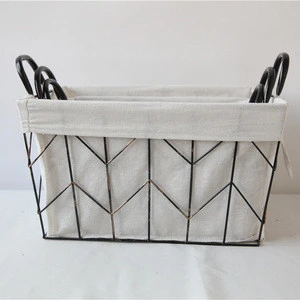Wire Storage Baskets With Removable Fabric Liner  wire basket with handle storage bin