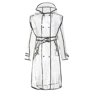 Women EVA Transparent Raincoat Lightweight Rainwear Waterproof Rain Jacket with Belt