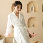 Women Ice Silk Satin Long Robe Kimono Robe Bath Robe One Size Femme Sexy Bathrobe