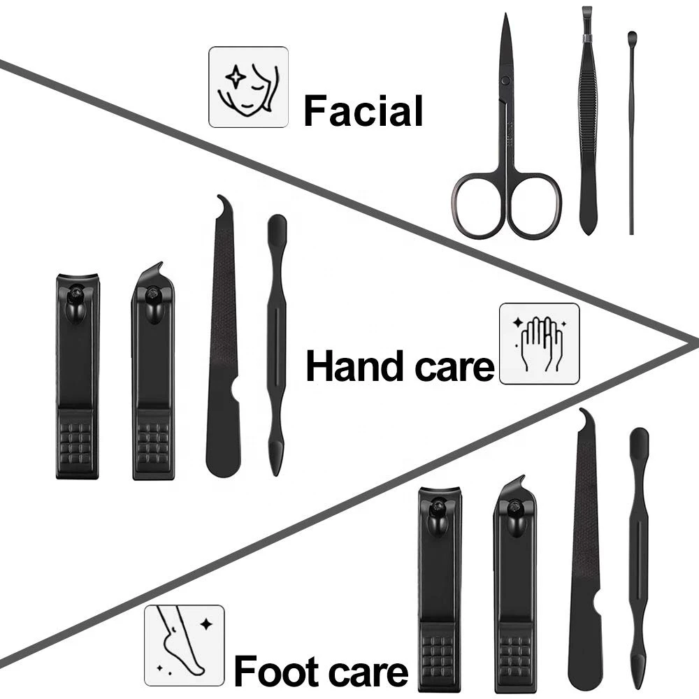 Women Man Professional Nail Kit Pedicure Kit Gift Set Grooming Set with Black Leather Case 7pcs Manicure Set