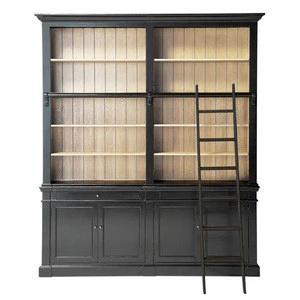 Wooden Living Room Furniture Bookshelf Cabinet Style Sliding Doors Bookcase