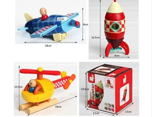 WOT001 France Janod wooden  Magnetic assembly plane androcket helicopter educational toys for kids