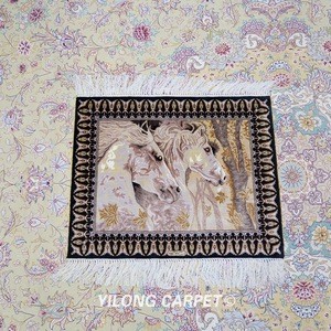 YILONG 1.5&#39;x2&#39; Horse Pattern Handknotted Silk Rug Hanging Tapestry