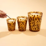 Luxury Amber Leopard Print Glass Candlestick Holder Elegant Luxury Style Home & Wedding Decoration Cylinder Jars Luxury