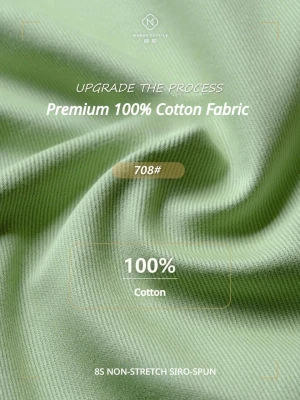 Factory 708# Siro Spun Left Twill Cotton Woven Textile Fabric Full Process Pad Dyeing