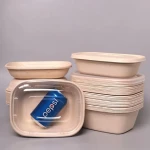 1000ml Microwave Safe Disposable Lunch Box Takeaway Food  2 ompartments Pulp Food Box With Lid