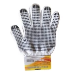 10 Gauge 700gm/dozen Black Safety Bleached Cotton Knitted Gloves Heavy Duty Working Pvc Dotted Gloves