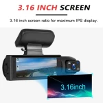 1080P Dual Camera Dash Cam for Cars with IR Night Vision Loop Recording, and Wide Angle Lens - 3.16 Inch IPS Screen For Tume
