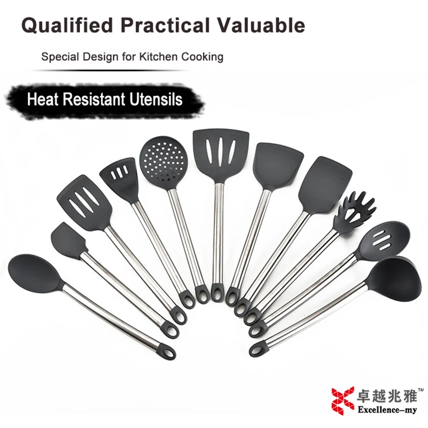 11PC Premium Silicone Kitchen Utensils Heat Resistant Cooking Utensil Set