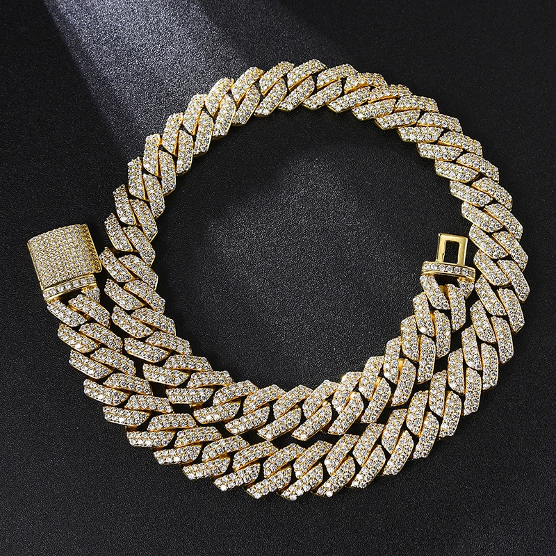 14mm Newest Box Clasp Micro Pave Iced CZ Cuban Link Necklaces Chains Luxury Bling Jewelry For Men