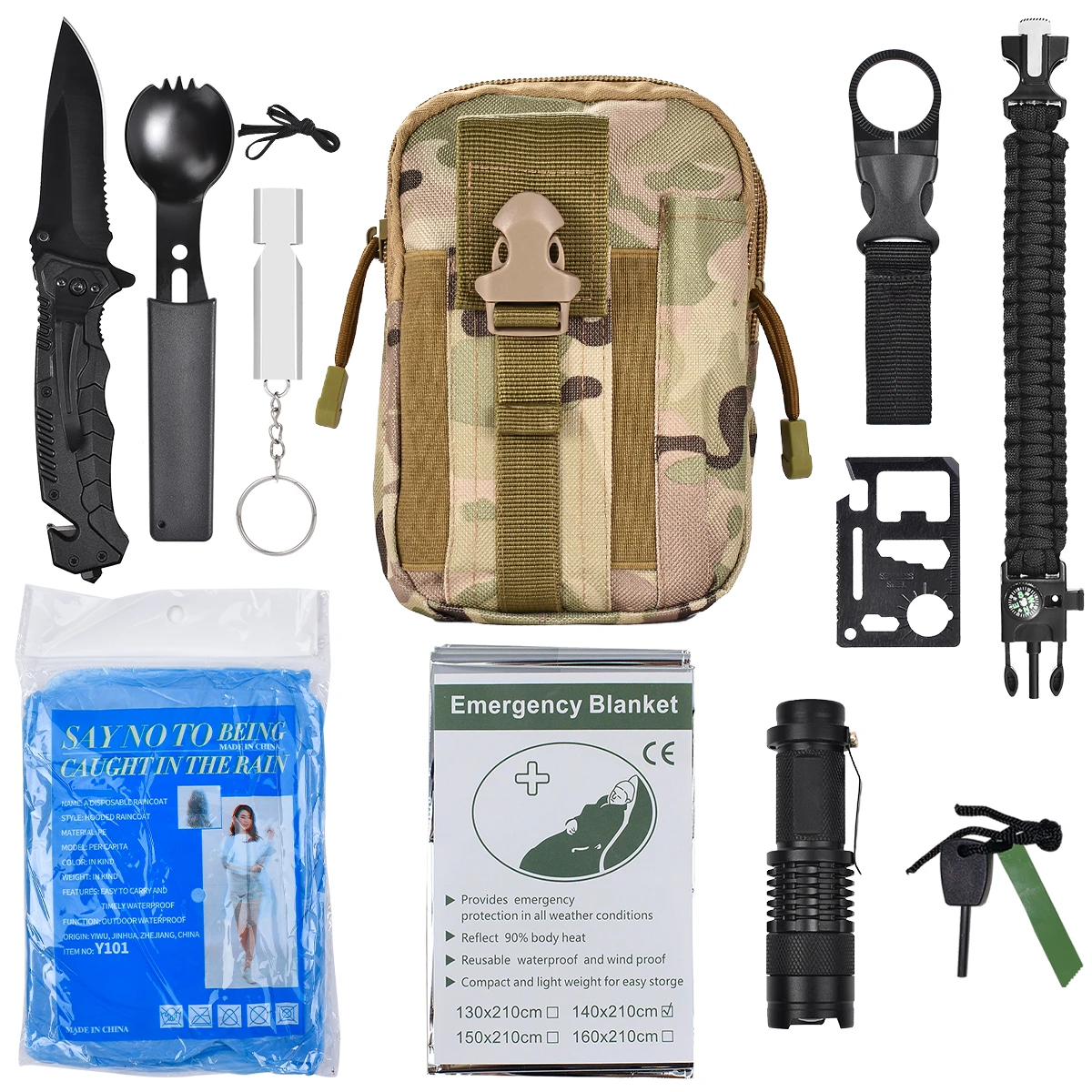 15 In 1 Multifunction Outdoor Tactical Camping Gear Tools Set Earthquake Emergency Survival Gear Kit For Wilderness Hiking