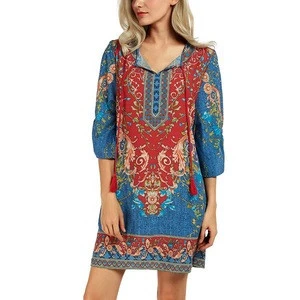 150pcs in Stock Women Gypsy Clothing Boho Casual Summer Dress Popular Printed Ethnic Style Shift Dress