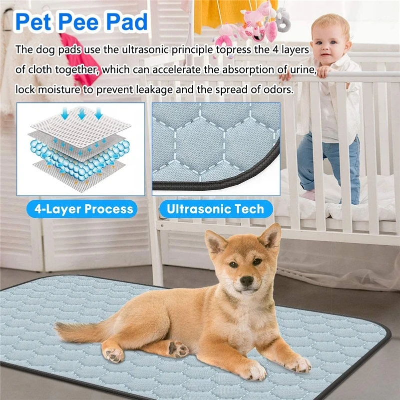 2 Pack Reusable Washable Dog Puppy Pee Mat Pad Absorbent Waterproof Pet Dog Training Wee Pee Pads